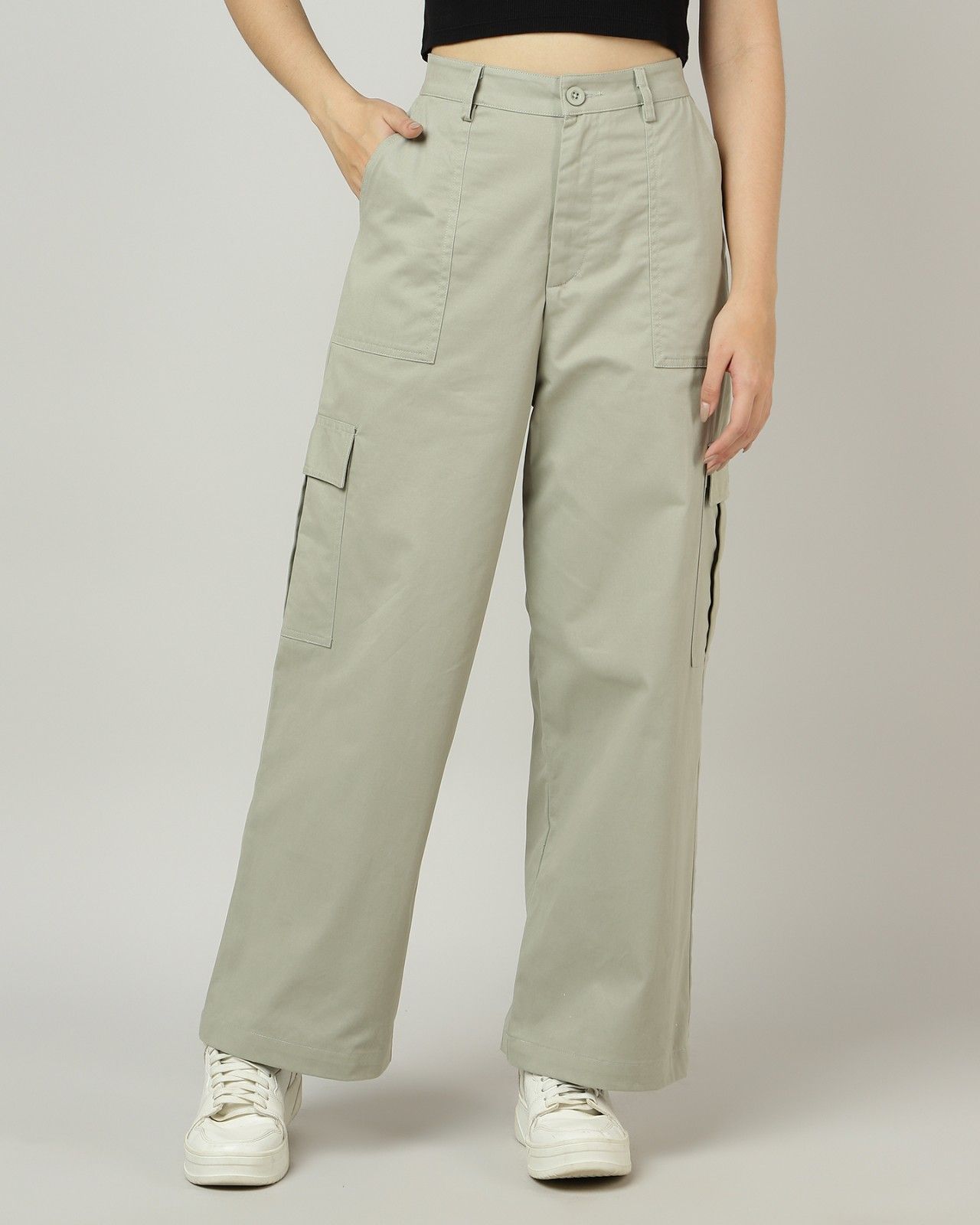 Sage Green WideLeg Cargo Pants with Flap Pockets